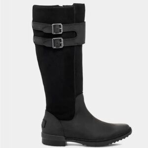 UGG Zarina Waterproof Leather and Suede Knee-High Black Boots NEW